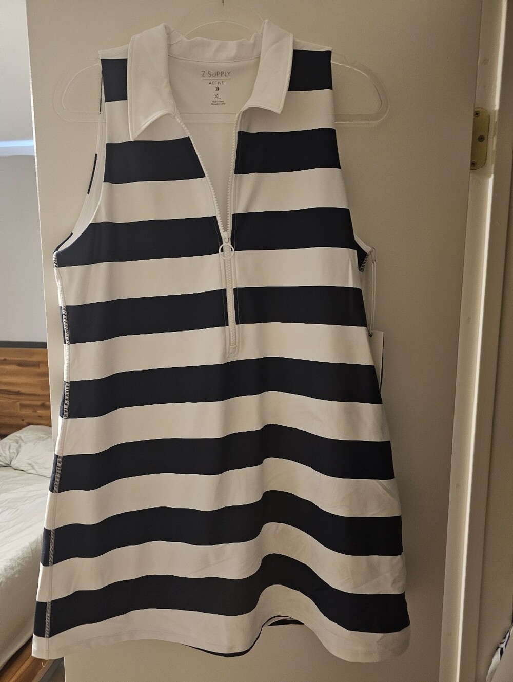 Z Supply Navy and White Striped Active Sleeveless Polo Mini Dress